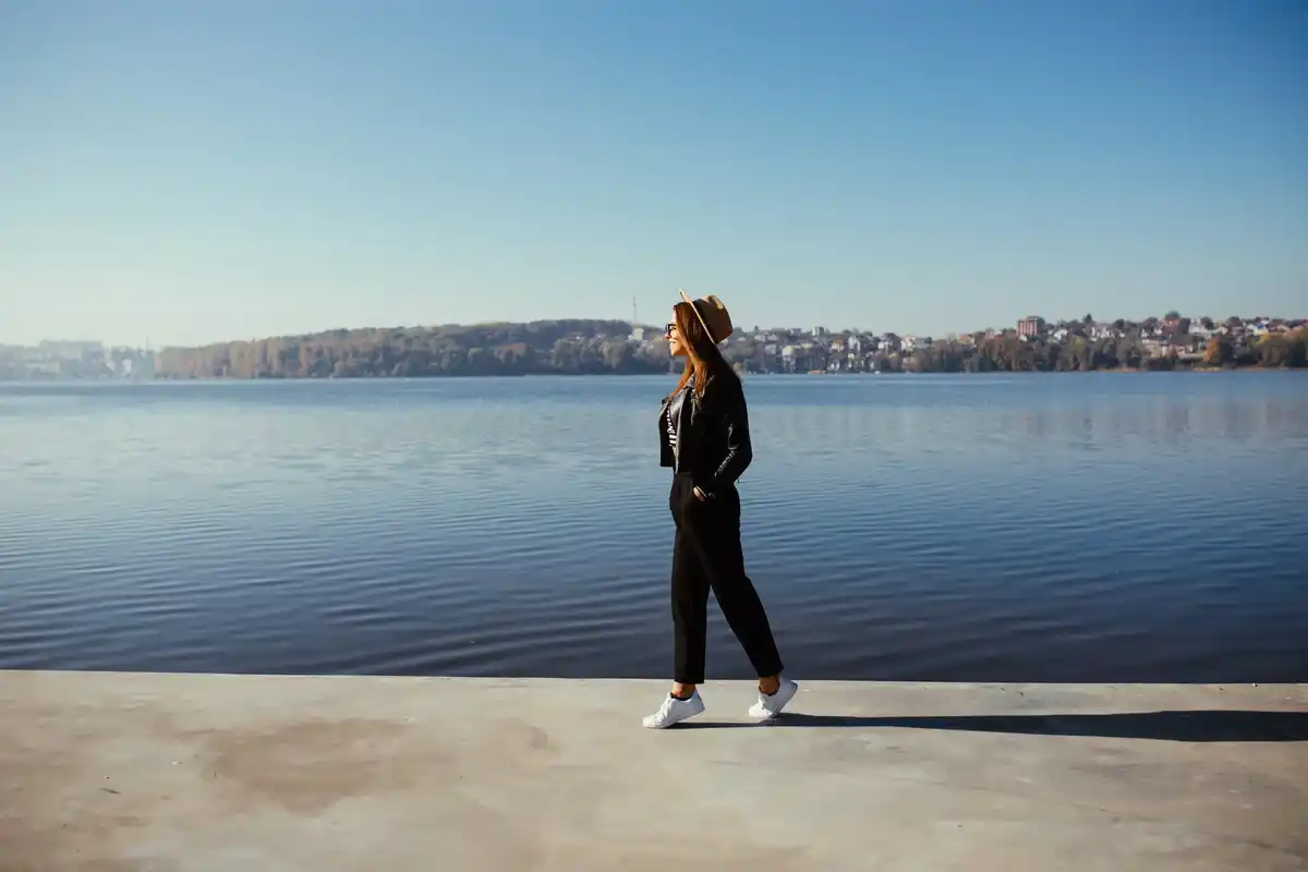 happy person walking outdoors in Sweden