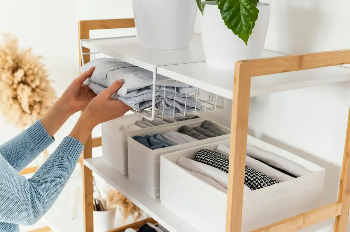home organization hacks Scandinavian apartment tidy