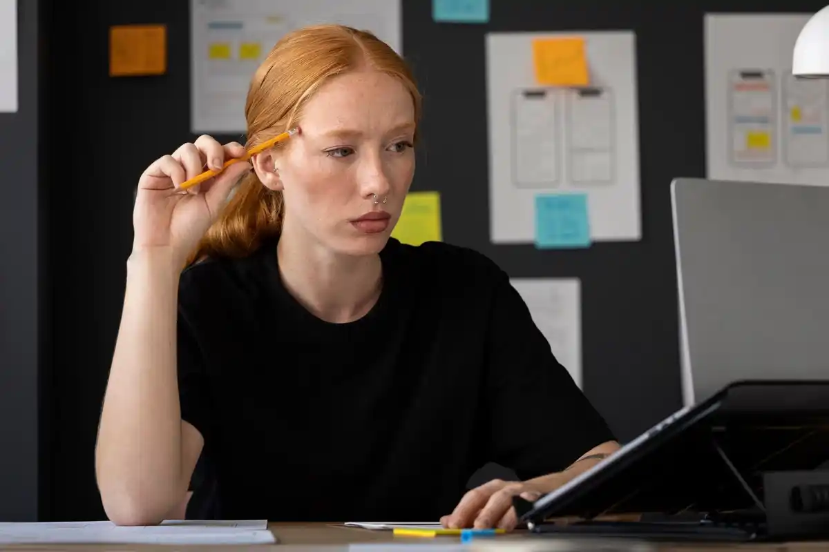 person focusing on work with no distractions