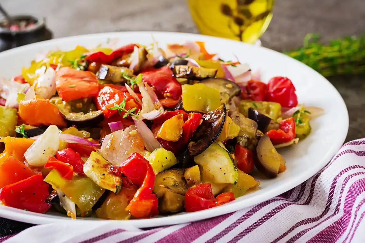 roasted vegetables with herbs and olive oil